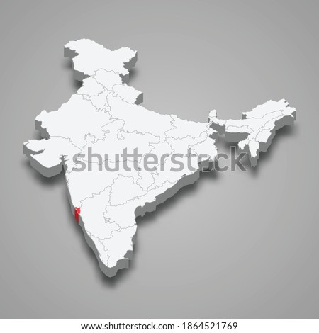 Goa state location within India 3d isometric map