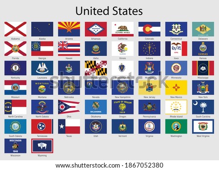 Set Flags of the states of USA , All United States regions flag collection