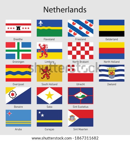 Flag set for the provinces of Netherlands, All Dutch regions flag collection