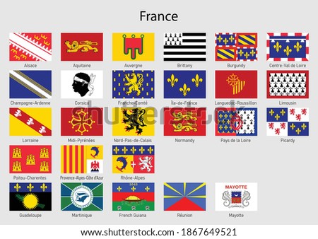 Set Flags of the province of France, All French regions flag collection