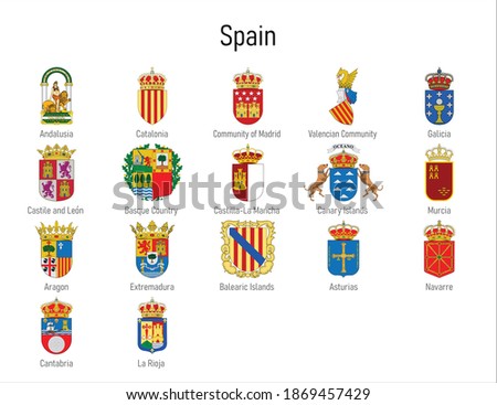 Set Coat of arms of the communities of Spain, All Spanish regions emblem collection