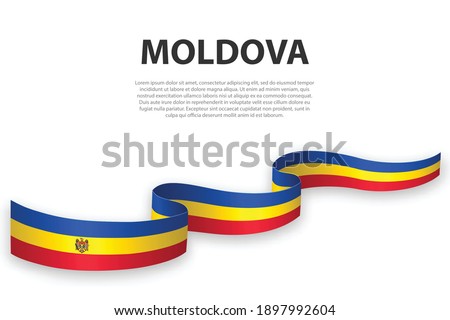 Waving ribbon or banner with flag of Moldova. Template for independence day poster design