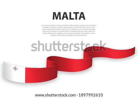 Waving ribbon or banner with flag of Malta. Template for independence day poster design