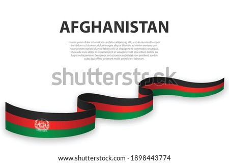 Waving ribbon or banner with flag of Afghanistan. Template for independence day poster design