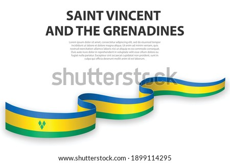 Waving ribbon or banner with flag of Saint Vincent and the Grenadines. Template for independence day poster design