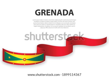 Waving ribbon or banner with flag of Grenada. Template for independence day poster design