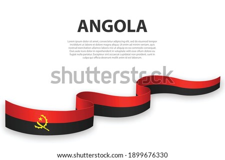 Waving ribbon or banner with flag of Angola. Template for independence day poster design