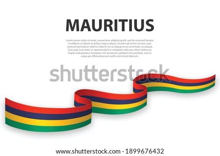 Waving ribbon or banner with flag of Mauritius. Template for independence day poster design