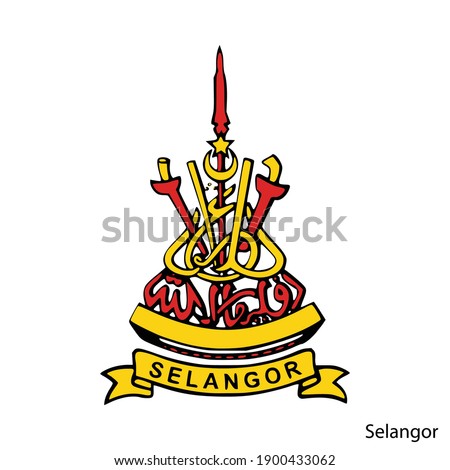 Coat of Arms of Selangor is a Malaysian region. Vector heraldic emblem with text 