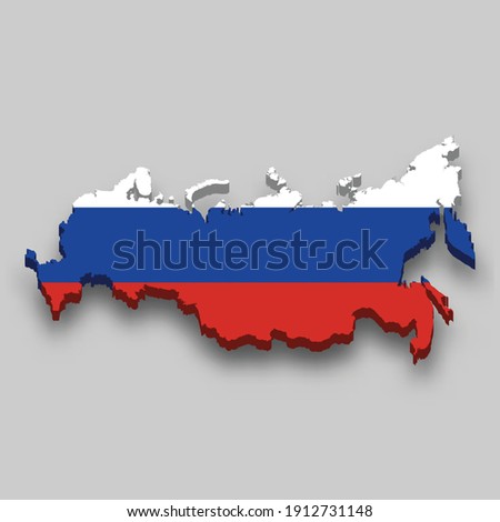 3d isometric Map of Russia with national flag. Vector Illustration.