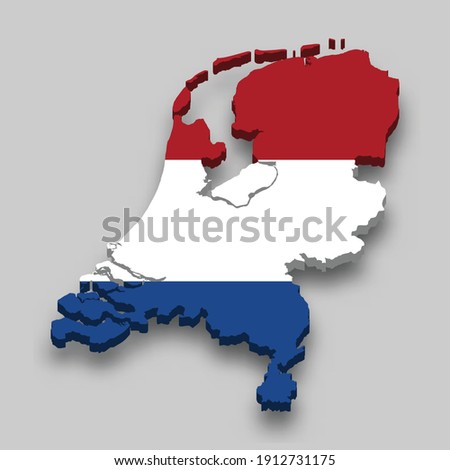 3d isometric Map of Netherlands with national flag. Vector Illustration.