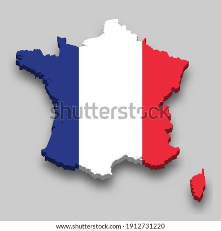 3d isometric Map of France with national flag. Vector Illustration.