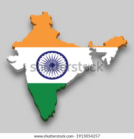 3d isometric Map of India with national flag. Vector Illustration.