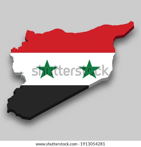3d isometric Map of Syria with national flag. Vector Illustration.