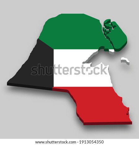 3d isometric Map of Kuwait with national flag. Vector Illustration.