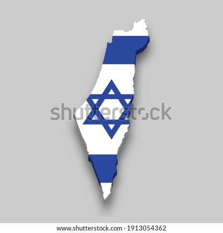 3d isometric Map of Israel with national flag. Vector Illustration.