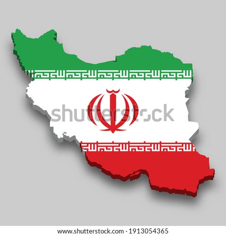 3d isometric Map of Iran with national flag. Vector Illustration.