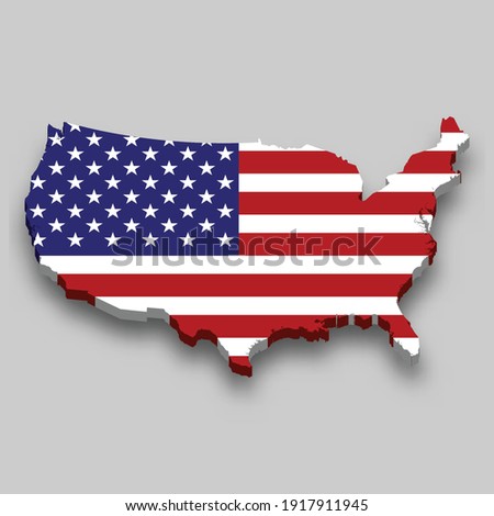 3d isometric Map of United States with national flag. Vector Illustration.