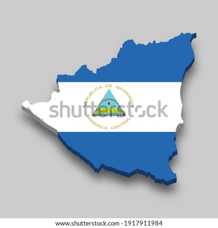 3d isometric Map of Nicaragua with national flag. Vector Illustration.