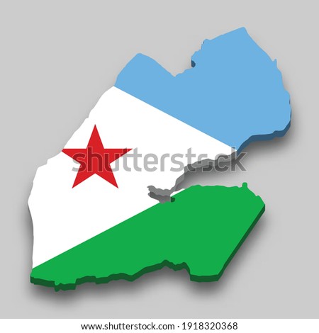 3d isometric Map of Djibouti with national flag. Vector Illustration.