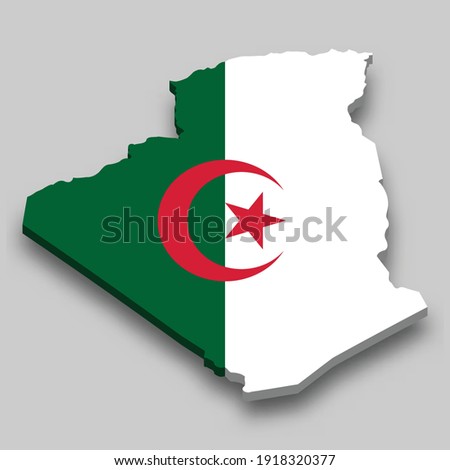 3d isometric Map of Algeria with national flag. Vector Illustration.