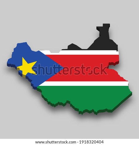 3d isometric Map of South Sudan with national flag. Vector Illustration.