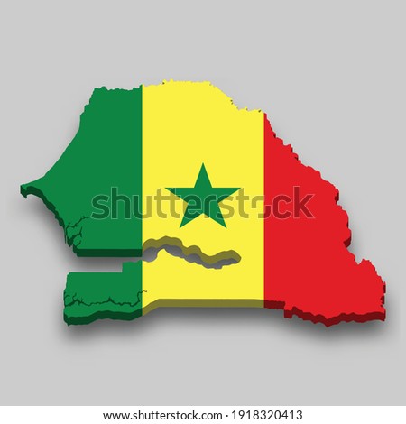 3d isometric Map of Senegal with national flag. Vector Illustration.