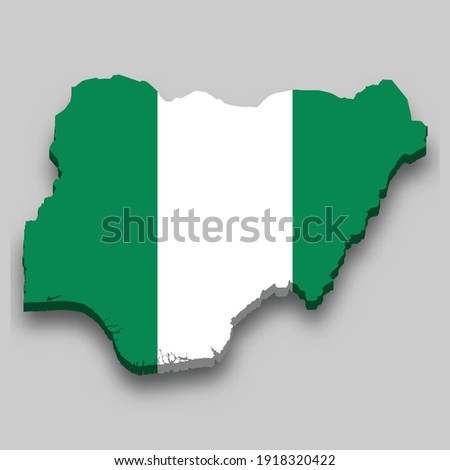 3d isometric Map of Nigeria with national flag. Vector Illustration.