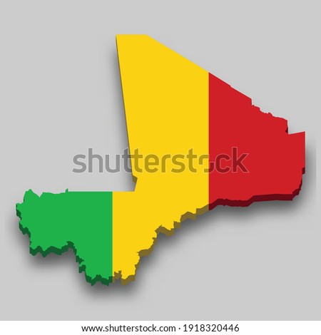 3d isometric Map of Mali with national flag. Vector Illustration.