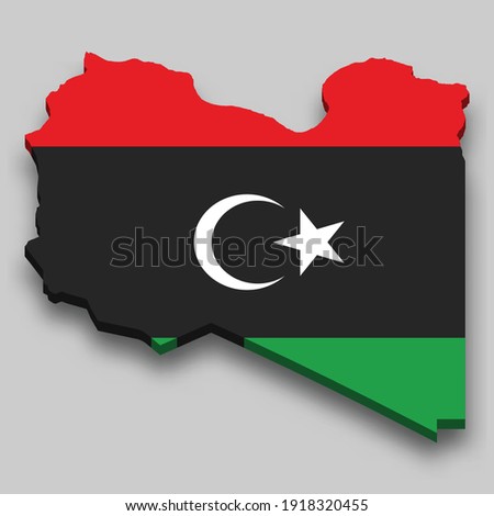 3d isometric Map of Libya with national flag. Vector Illustration.