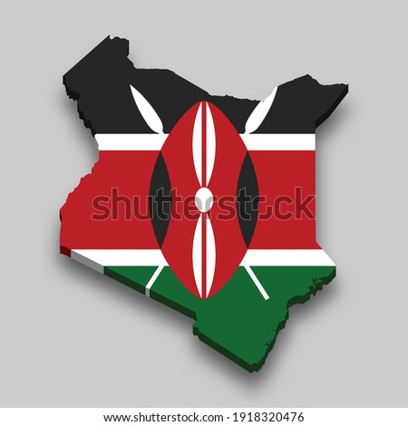 3d isometric Map of Kenya with national flag. Vector Illustration.