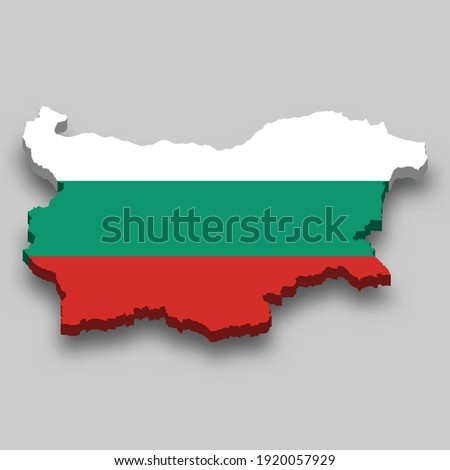 3d isometric Map of Bulgaria with national flag. Vector Illustration.