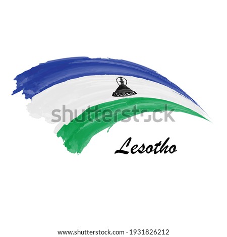 Watercolor painting flag of Lesotho. Hand drawing brush stroke illustration