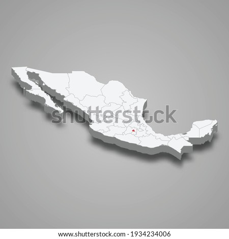Mexico City region location within Mexico 3d isometric map