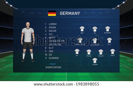 Football scoreboard broadcast graphic template with squad soccer team Germany