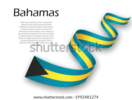 Waving ribbon or banner with flag of Bahamas. Template for independence day poster design