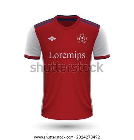 Realistic soccer shirt Arsenal 2022, jersey template for football kit. Vector illustration 