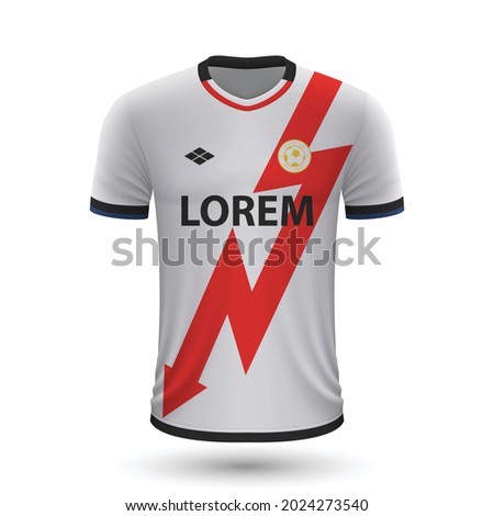 Realistic soccer shirt Rayo Vallecano 2022, jersey template for football kit. Vector illustration 