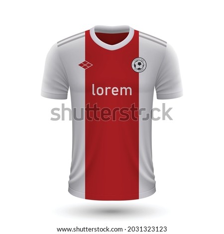 Realistic soccer shirt Ajax Amsterdam 2022, jersey template for football kit. Vector illustration 