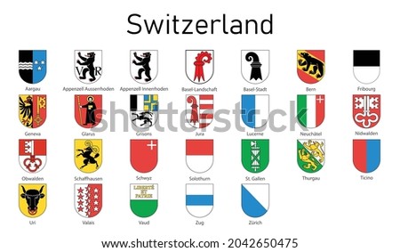 Coat of arms of the state of Switzerland, All Swiss regions emblem collection