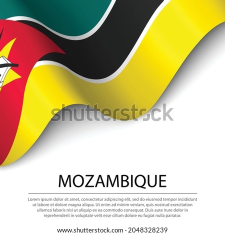 Waving flag of Mozambique on white background. Banner or ribbon vector template for independence day