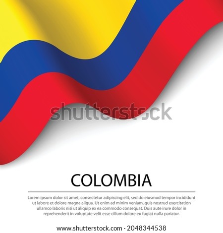 Waving flag of Colombia on white background. Banner or ribbon vector template for independence day