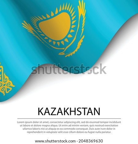 Waving flag of Kazakhstan on white background. Banner or ribbon vector template for independence day