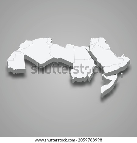 3d isometric map of Arab world region, isolated with shadow vector illustration