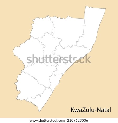 High Quality map of KwaZulu-Natal is a region of South Africa, with borders of the districts 商業照片 © 