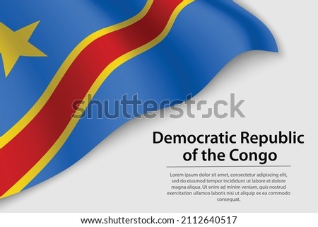 Wave flag of Democratic Republic Congo on white background. Banner or ribbon vector template for independence day