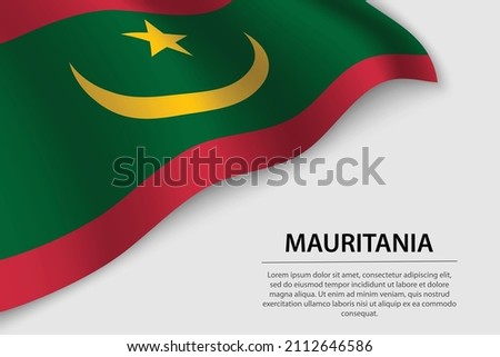 Wave flag of Mauritania on white background. Banner or ribbon vector template for independence day