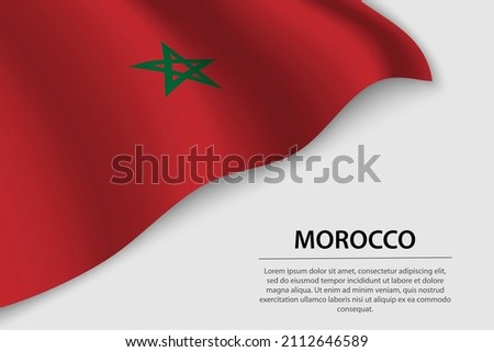 Wave flag of Morocco on white background. Banner or ribbon vector template for independence day