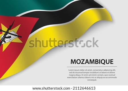 Wave flag of Mozambique on white background. Banner or ribbon vector template for independence day