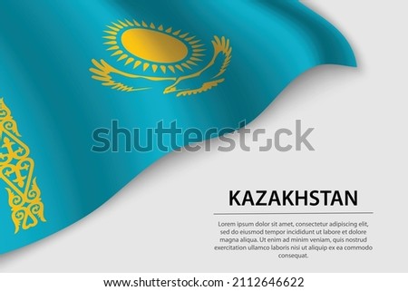 Wave flag of Kazakhstan on white background. Banner or ribbon vector template for independence day